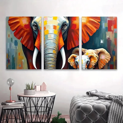 3pcs Abstract Elephant Mother And Calf Painting Wall Art Set Canvas Framed 50x70cm - High Quality Print 100% Australian Made Wall Canvas Ready to Hang
