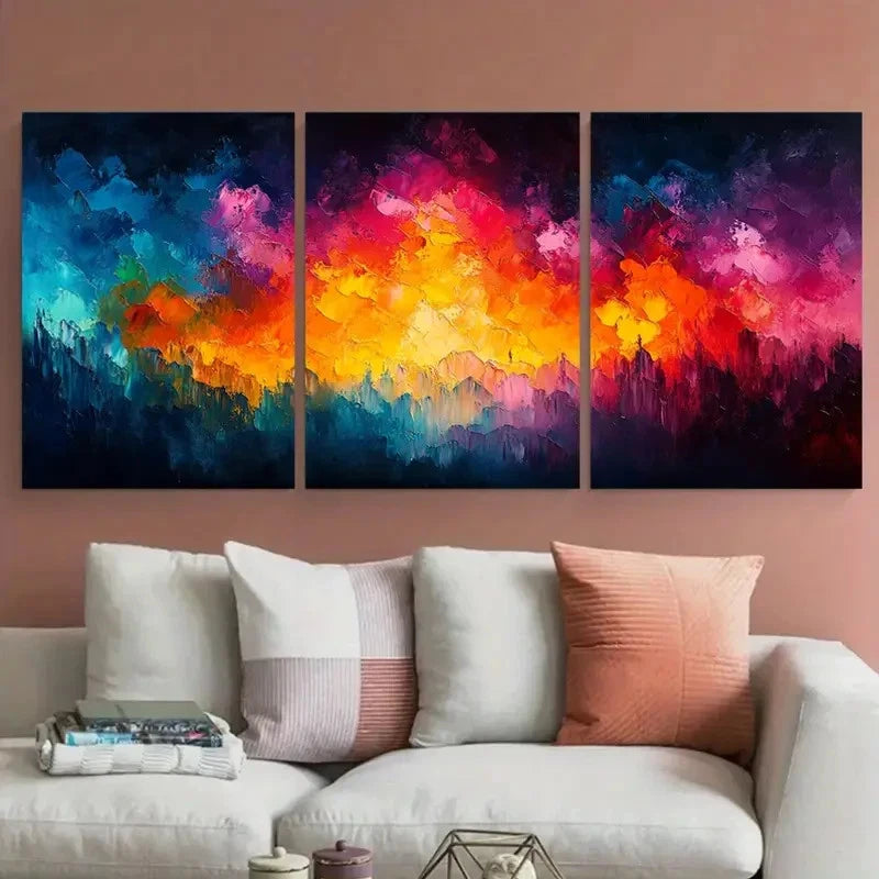 3pcs Colorful Abstract Illustration Wall Art Set Canvas Framed 50x70cm - High Quality Print 100% Australian Made Wall Canvas Ready to Hang