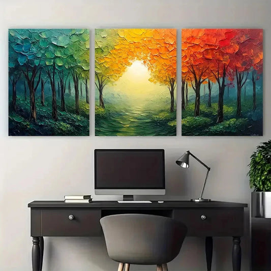 3pcs Modern Vibrant Forest Illustration Wall Art Set Canvas Framed 40x60cm - High Quality Print 100% Australian Made Wall Canvas Ready to Hang