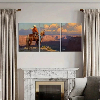 3pcs Western Cowboy On Horse Desert Landscape Metal Print Ready to Hang Art