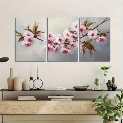 3pcs Cherry Blossom Branch with Pink Petals Metal Print Ready to Hang Art