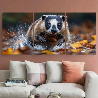 3pcs Funny Wild Badger Running Wildlife Metal Print Ready to Hang Art