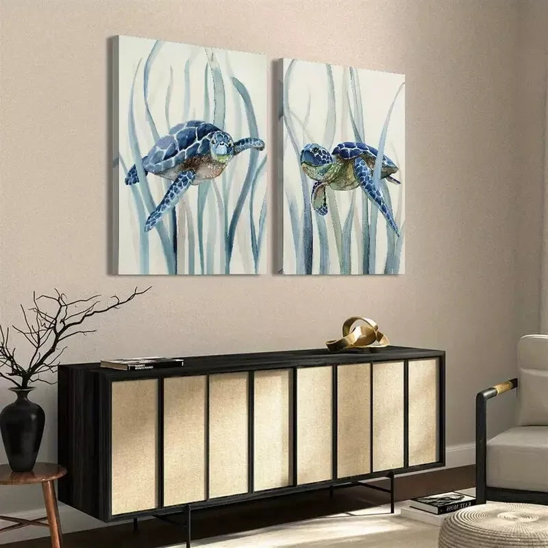 2pcs Showcasing Marine Life, Natural Flora, Stylish Aesthetics Canvas Framed 50x75cm - High Quality Print 100% Australian Made Wall Canvas Ready to Hang