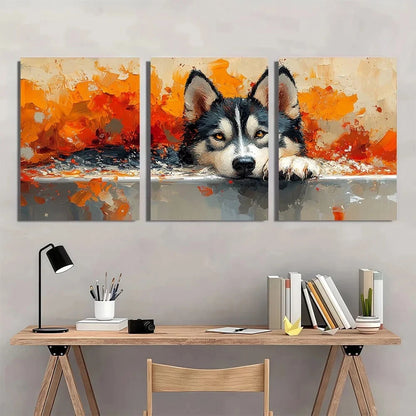 3pcs Husky In Bathtub Abstract Dog Metal Print Ready to Hang Art