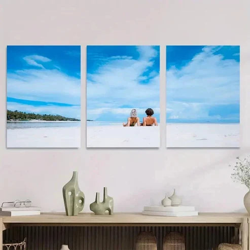 3pcs Beach Scene Palm Trees & Clear Blue Sky Wall Art Set Canvas Unframed - High Quality Print 100% Australian Made Wall Canvas