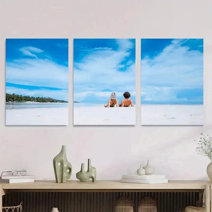 3pcs Beach Scene Palm Trees & Clear Blue Sky Wall Art Set Canvas Unframed - High Quality Print 100% Australian Made Wall Canvas
