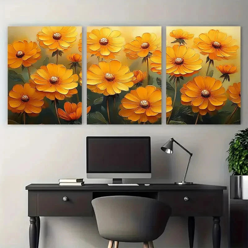 3pcs Vibrant Yellow Dandelions Spring Flowers Metal Print Ready to Hang Art