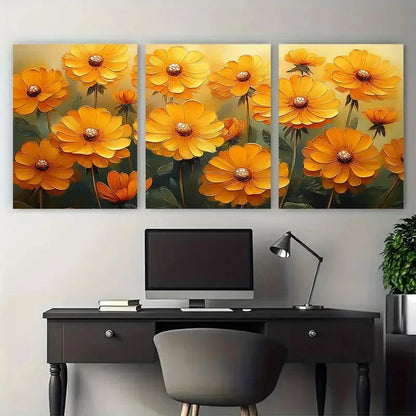 3pcs Vibrant Yellow Dandelions Spring Flowers Metal Print Ready to Hang Art