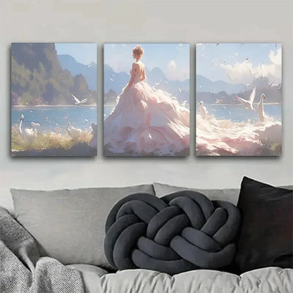 3pcs Romantic Bridal Mountain and Birds Metal Print Ready to Hang Art