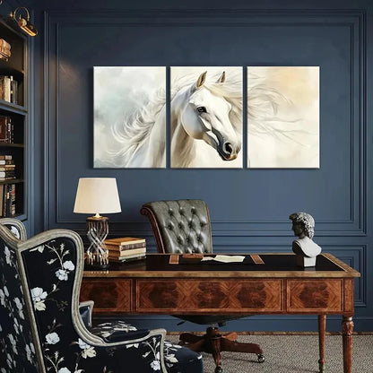 3pcs White Horse Art Equestrian Decor Metal Print Ready to Hang Art