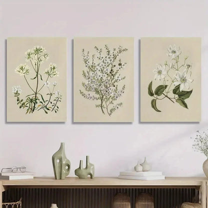 3pcs Botanical Art Painting Retro Flowers Plants Metal Print Ready to Hang Art