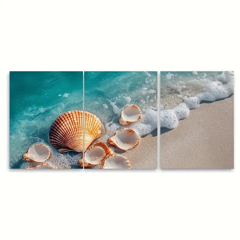 3pcs Australian Shelly Beach Wall Hanging Wall Art Set Canvas Framed 60x90cm - High Quality Print 100% Australian Made Wall Canvas Ready to Hang
