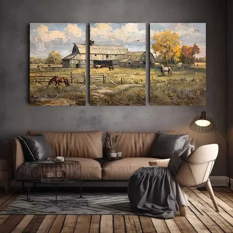 3pcs Rustic Farmhouse Landscape Canvas Framed 40x60cm - High Quality Print 100% Australian Made Wall Canvas Ready to Hang
