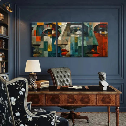 3pcs Set of Vibrant Color Abstract Geometric Face Metal Print Ready to Hang Art