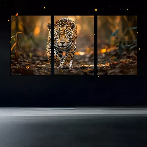 3pcs Jungle Jaguar Wild Brazilian Feline in Nature Canvas Framed 60x90 cm - High Quality Print 100% Australian Made Wall Canvas Ready to Hang