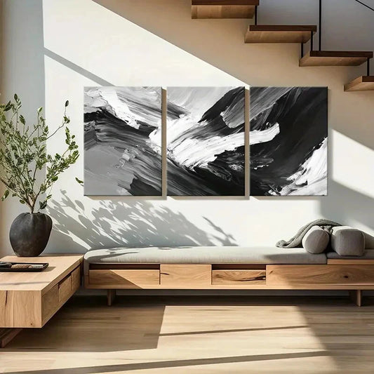 3pcs Abstract Art Monochrome Palette Contemporary Metal Print Ready to Hang Art