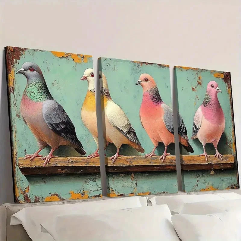 3pcs Pigeon Canvas Art S Wall Art Set Canvas Framed 50x70cm - High Quality Print 100% Australian Made Wall Canvas Ready to Hang