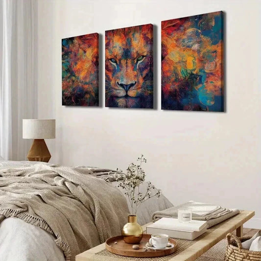 3pcs Colorful Lion Portrait Painting Wall Art Set Canvas Framed 40x60cm - High Quality Print 100% Australian Made Wall Canvas Ready to Hang