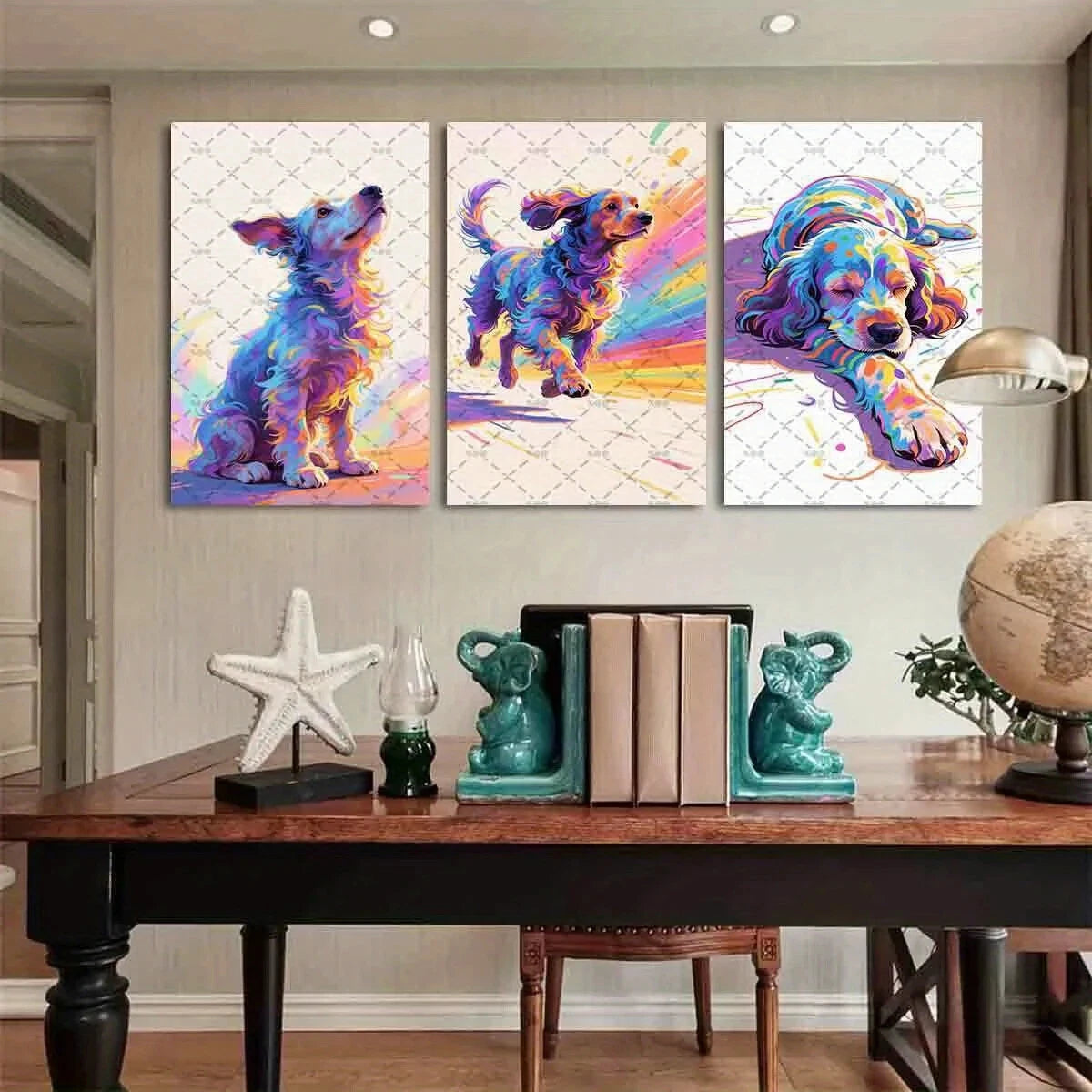 3pcs Vibrant Cocker Spaniel Colorful Oil Painting Metal Print Ready to Hang Art