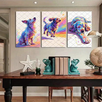 3pcs Vibrant Cocker Spaniel Colorful Oil Painting Metal Print Ready to Hang Art