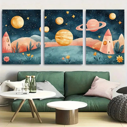 3pcs Watercolor Light Pink Pastel Space Metal Print Ready to Hang Art