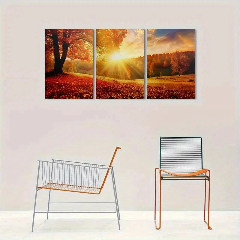 3pcs Autumn Sunset Nature Scenery Metal Print Ready to Hang Art