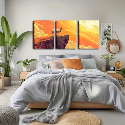 3pcs Sheep on Cliff, Wall Art Set Canvas Framed 60x90cm - High Quality Print 100% Australian Made Wall Canvas Ready to Hang
