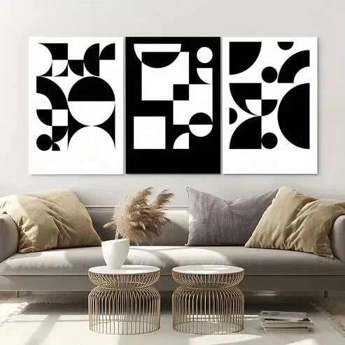 3pcs White & Black Abstract Canvas Framed 60x90 cm - High Quality Print 100% Australian Made Wall Canvas Ready to Hang