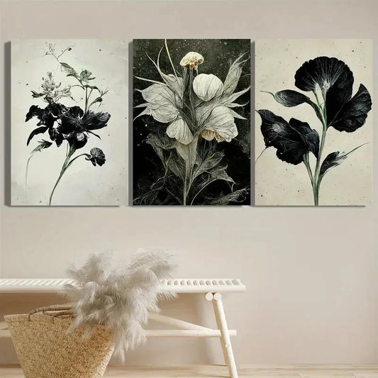 3pcs Dark Academic Neutral Botanical Floral Metal Print Ready to Hang Art
