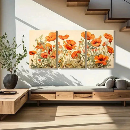 3pcs Nature Landscape Orange Flowers Wall Art Set Canvas Framed 40x60cm - High Quality Print 100% Australian Made Wall Canvas Ready to Hang