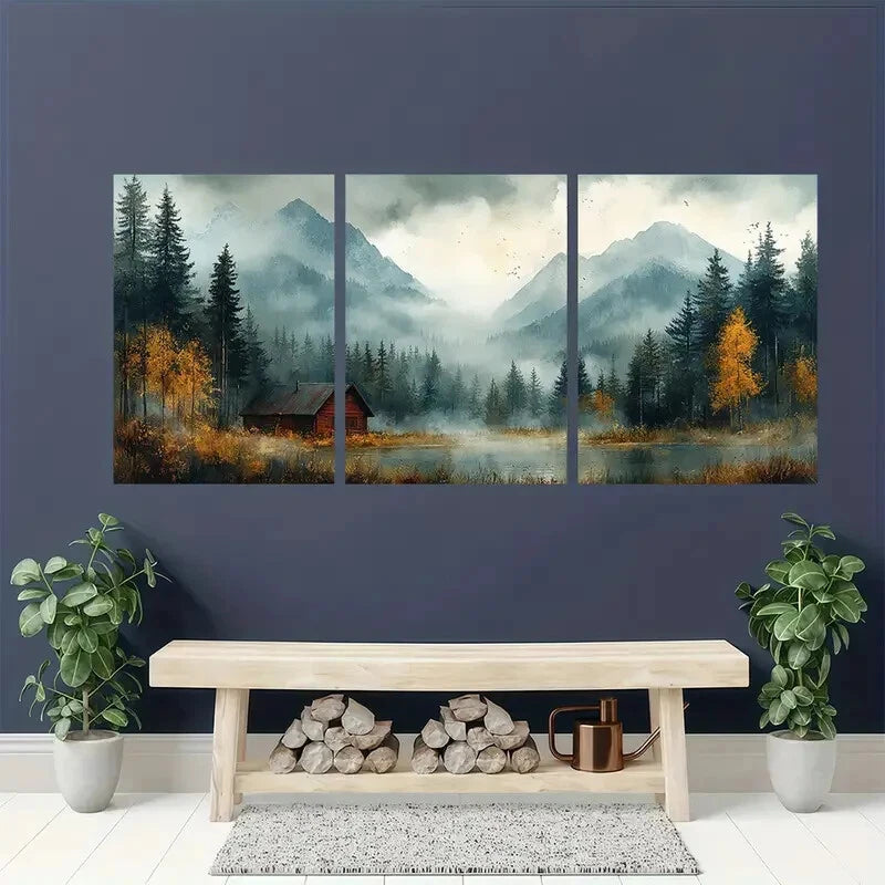 3pcs Watercolor Rustic Countryside Landscape Metal Print Ready to Hang Art