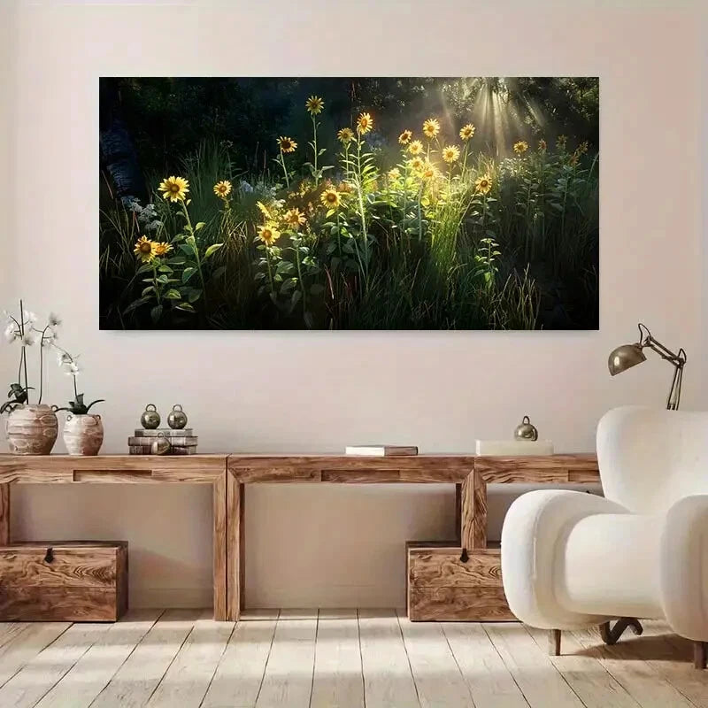 Enchanting Wild Flowers wall canvas office home room framed 120x60cm - Bella Home Decor