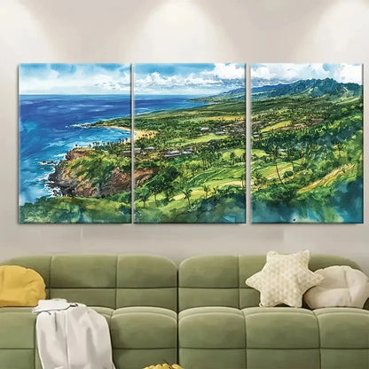 3pcs Tropical Beach Lush Greenery & Ocean Metal Print Ready to Hang Art