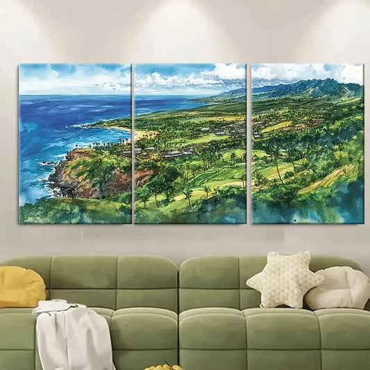 3pcs Tropical Beach Lush Greenery & Ocean Metal Print Ready to Hang Art