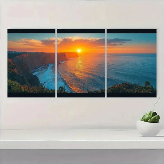 3pcs Stunning Oregon Coast Sunset Vibrant Ocean Metal Print Ready to Hang Art