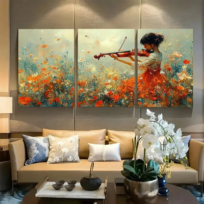 3pcs Child Playing Instrument Musical Notes Design Metal Print Ready to Hang Art