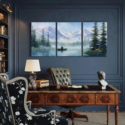 3pcs Alpine Lake Fishing Scene Tranquil Nature Metal Print Ready to Hang Art