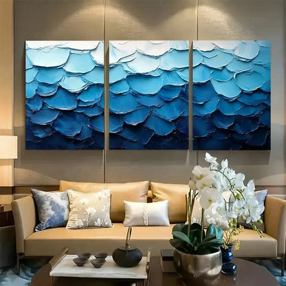 3pcs Textured Brushstroke in Bold Teal Metal Print Ready to Hang Art