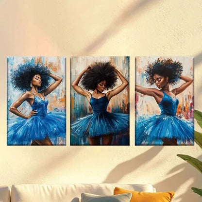 3pcs dance in blue tutus Wall Art Set Canvas Framed 60x90cm - High Quality Print 100% Australian Made Wall Canvas Ready to Hang