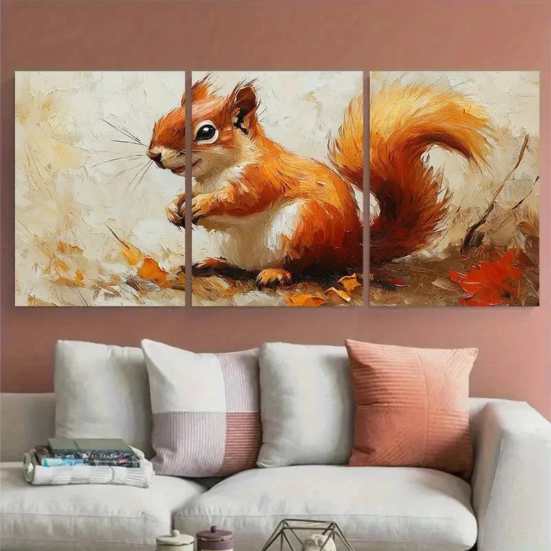 3pcs Squirrel Pet Portrait Impasto Animal Design Metal Print Ready to Hang Art