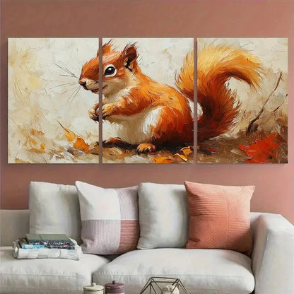 3pcs Squirrel Pet Portrait Impasto Animal Design Metal Print Ready to Hang Art