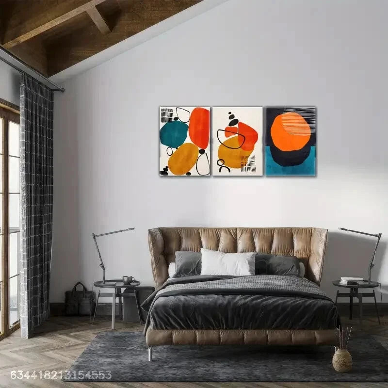 3pcs Line Geometric Pattern Abstract Art Metal Print Ready to Hang Art