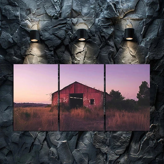 3pcs Rustic Countryside Sunset Metal Print Ready to Hang Art