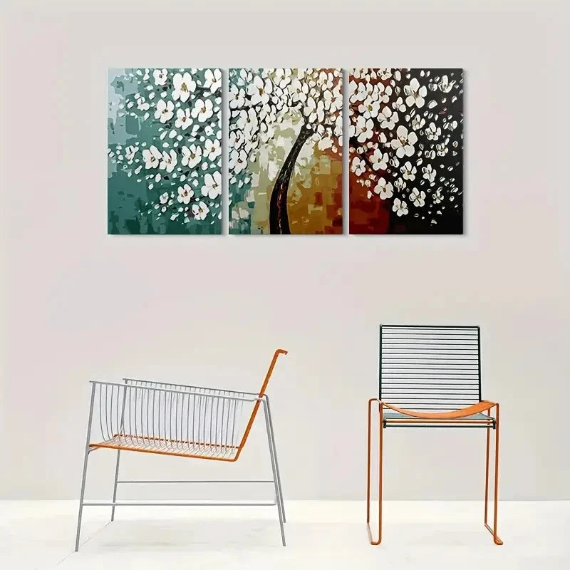 3pcs White Blossoms on Multi Color Metal Print Ready to Hang Art