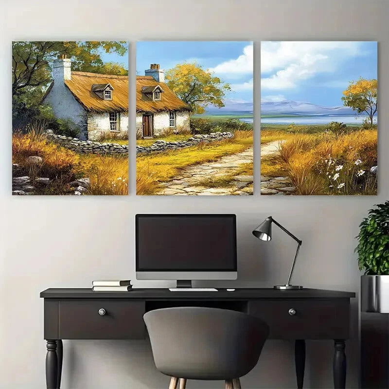3pcs Irish Cottage Ireland Countryside Rustic Metal Print Ready to Hang Art