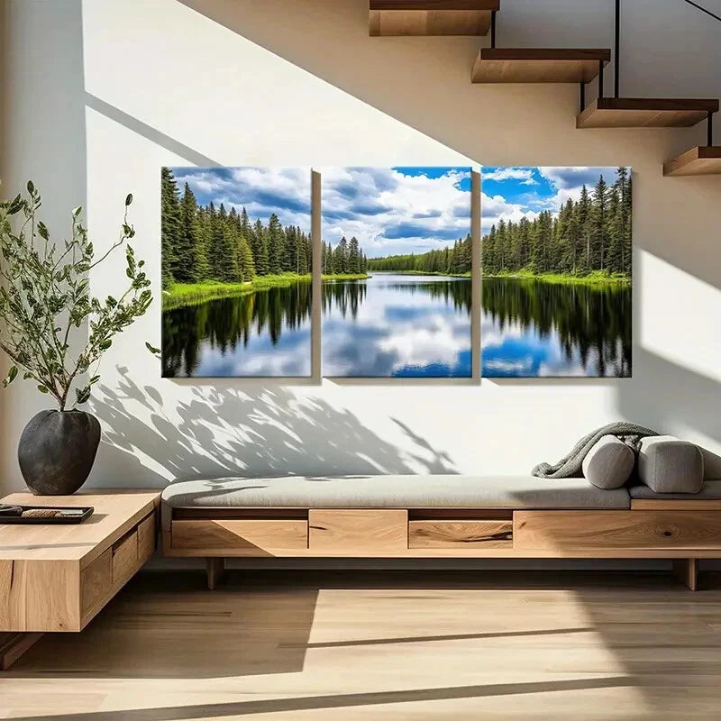 3pcs Nature Landscape Art Lakeside Serene Metal Print Ready to Hang Art
