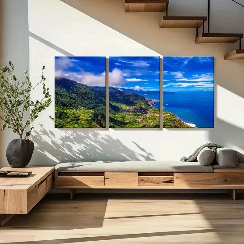3pcs Mountains Sea and Beach Modern Wall Art Set Canvas Framed 40x60cm - High Quality Print 100% Australian Made Wall Canvas Ready to Hang