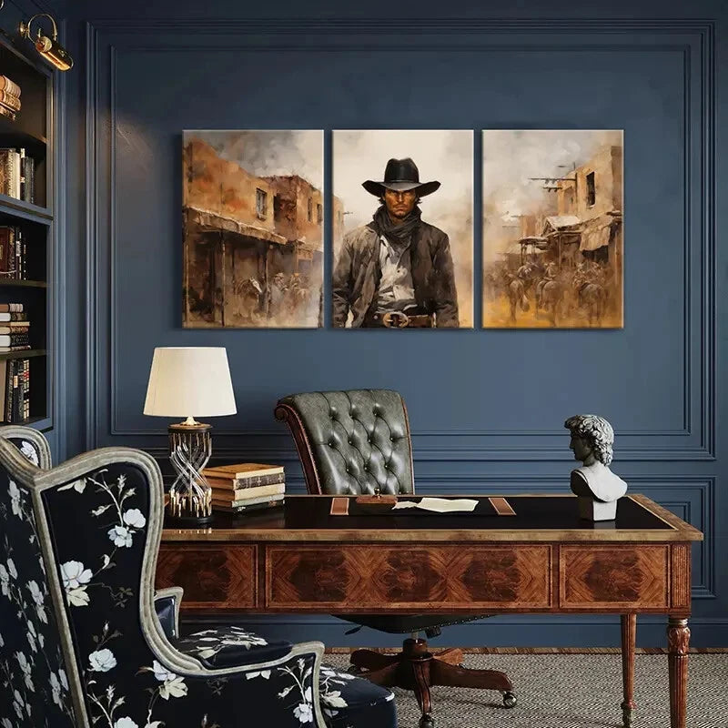 3pcs Western Cowboy Desert Town Horses Metal Print Ready to Hang Art