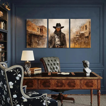 3pcs Western Cowboy Desert Town Horses Metal Print Ready to Hang Art