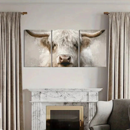 3pcs Artistic White Bull Portrait Abstract Metal Print Ready to Hang Art